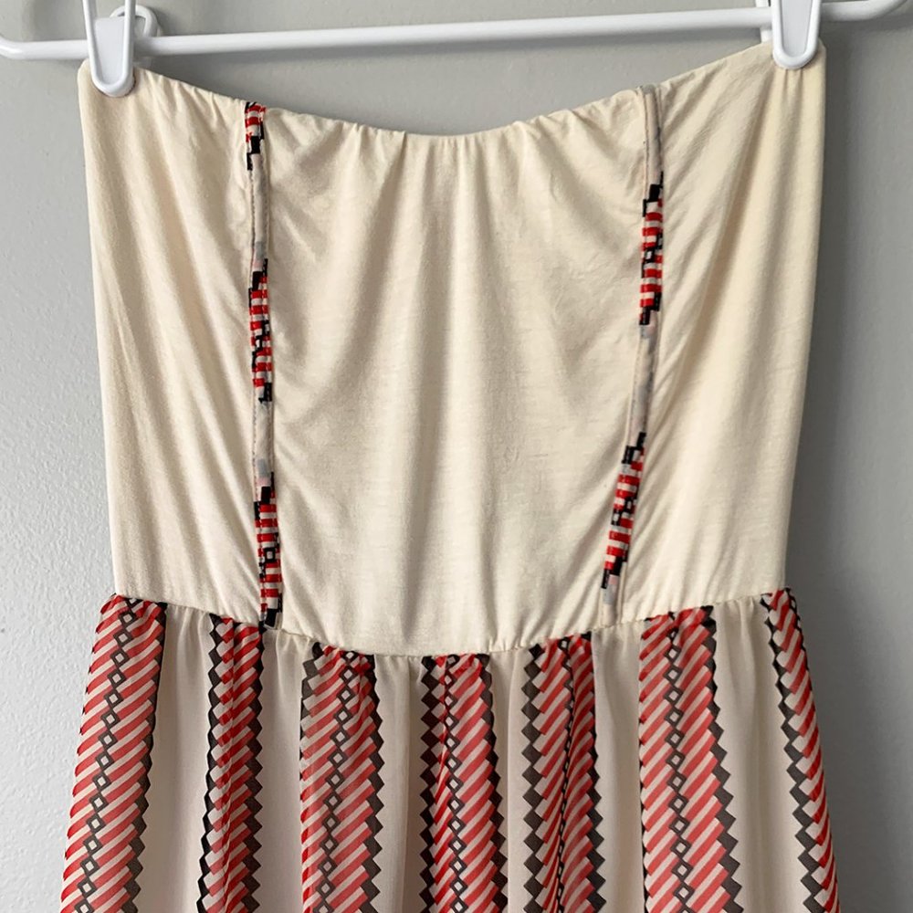 Women's Cream Pink Strapless Maxi Dress Vacation Resortwear Modcloth - Picture 2 of 9